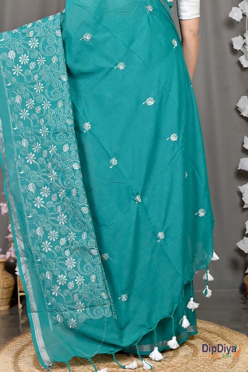 Green Cotton Blended Paru Hand Loom Saree (545)